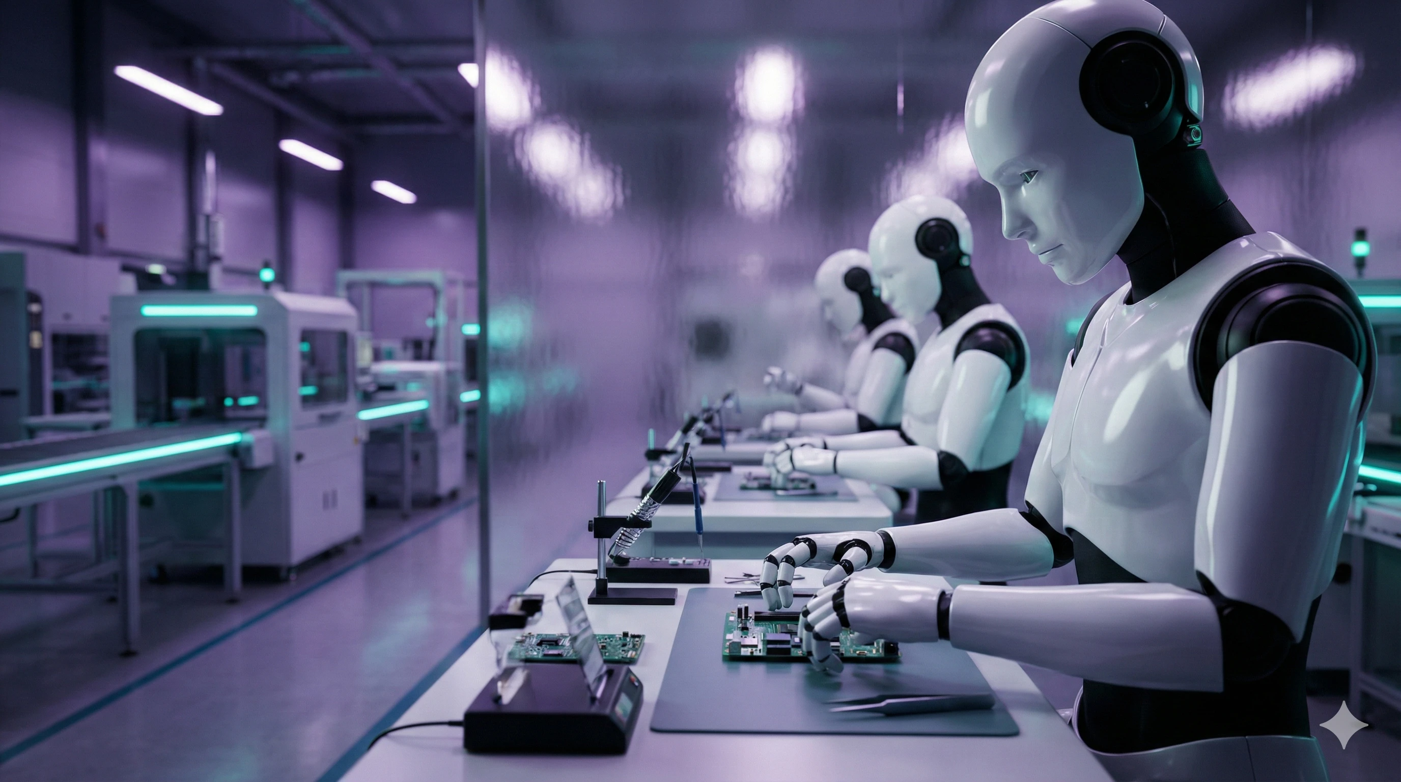 人形机器人在工厂工作